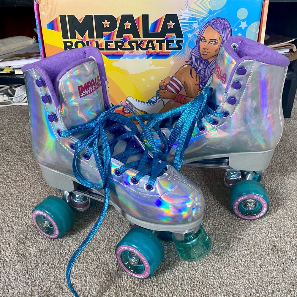 Impala Holographic Roller Skates with Purple and Teal Accents size 7